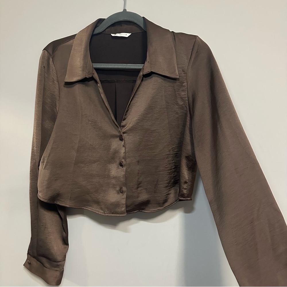Zara Chocolate Brown Women's Satin Blouse